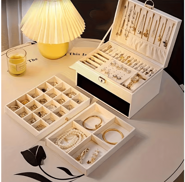 Luxury Multi-Layer Jewelry Storage Box with Drawers – Premium Organizer Case for Rings, Necklaces, Earrings, Bracelets & Watches