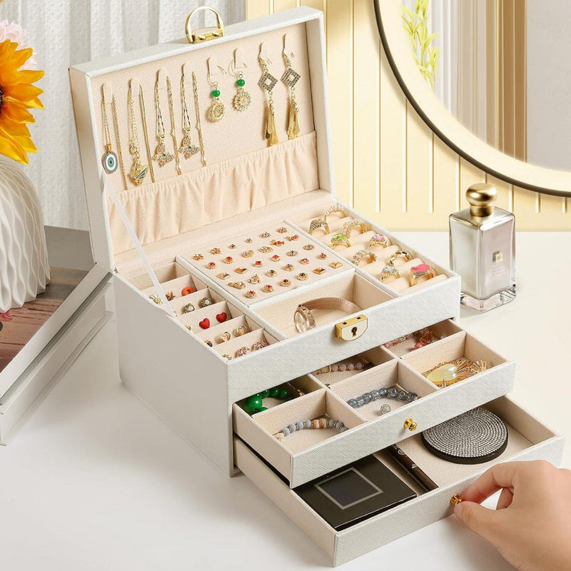 Luxury Multi-Layer Jewelry Storage Box with Drawers – Premium Organizer Case for Rings, Necklaces, Earrings, Bracelets & Watches