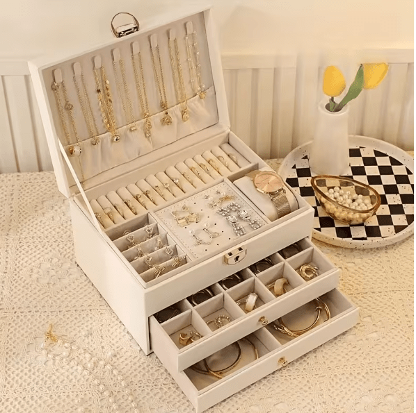 Luxury Multi-Layer Jewelry Storage Box with Drawers – Premium Organizer Case for Rings, Necklaces, Earrings, Bracelets & Watches