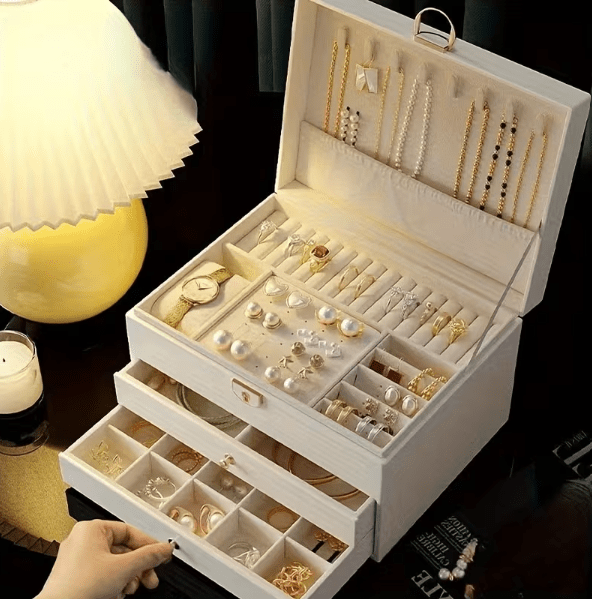 Luxury Multi-Layer Jewelry Storage Box with Drawers – Premium Organizer Case for Rings, Necklaces, Earrings, Bracelets & Watches