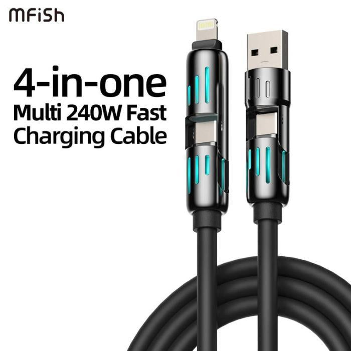 4-in-1 Multi USB Fast Charging Cable – Universal Portable Charger for iPhone, Android & More