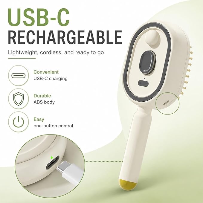 Steam Hair Brush – Nano Mist + Oil Infusion | Rechargeable Detangling Tool for Frizzy Hair