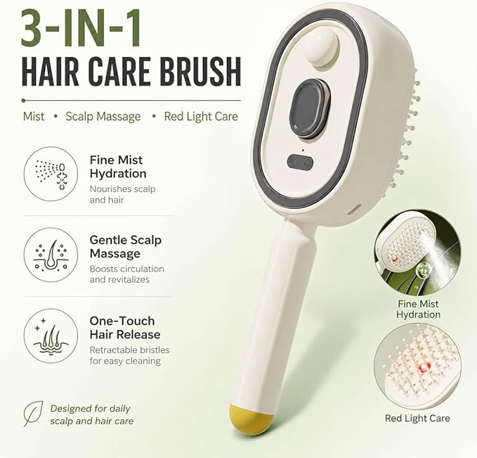 Steam Hair Brush – Nano Mist + Oil Infusion | Rechargeable Detangling Tool for Frizzy Hair