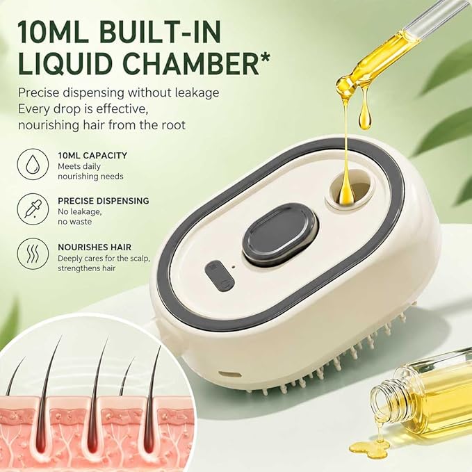 Steam Hair Brush – Nano Mist + Oil Infusion | Rechargeable Detangling Tool for Frizzy Hair