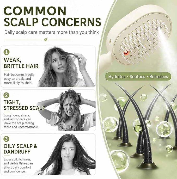 Steam Hair Brush – Nano Mist + Oil Infusion | Rechargeable Detangling Tool for Frizzy Hair