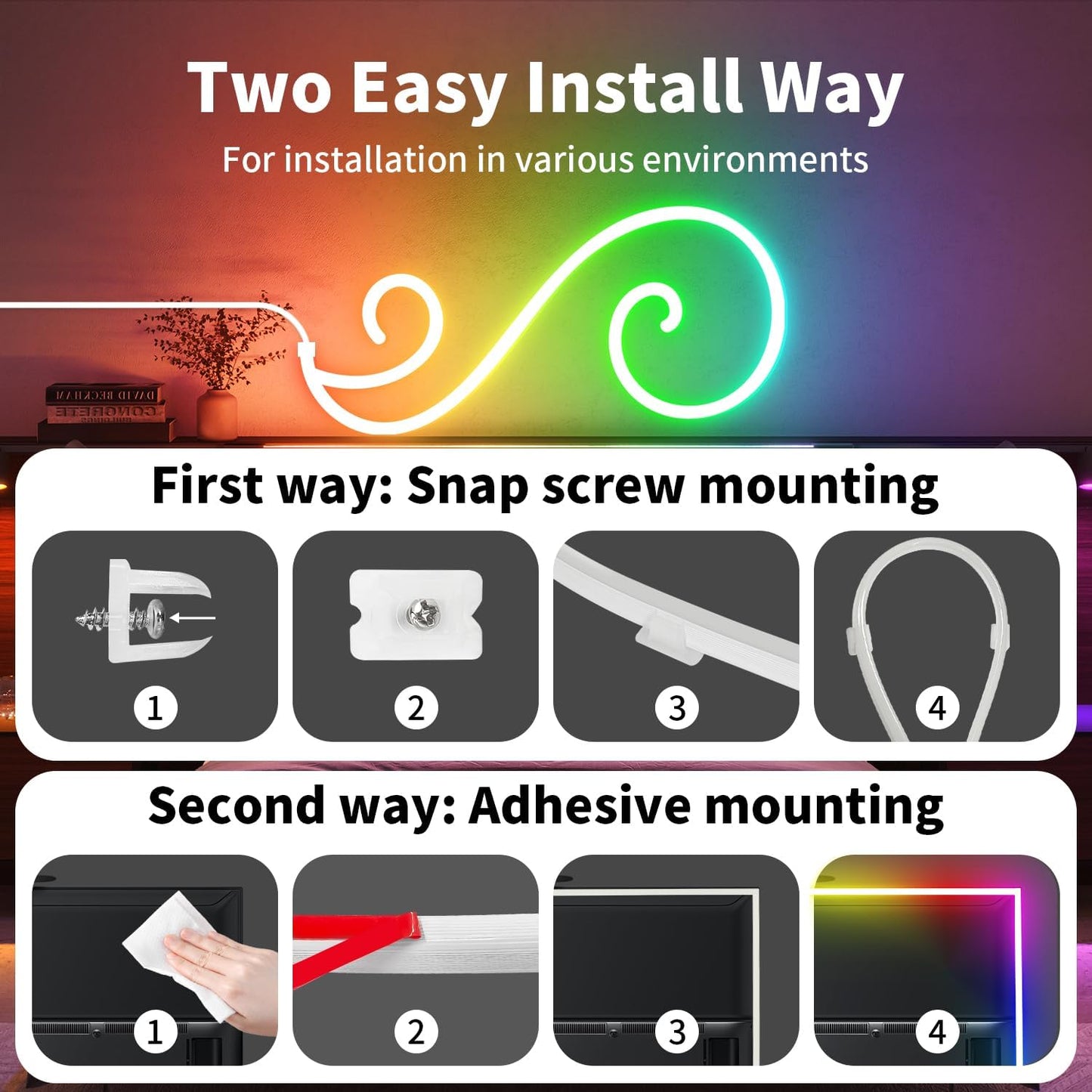 LED Neon Rope Light 5M – IC RGB Smart Strip Light with App Control, Music Sync & Waterproof Design