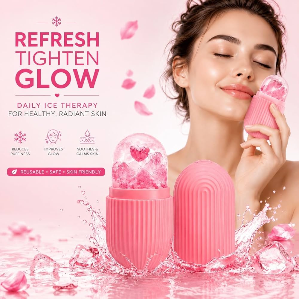 Face Glow Ice Roller – Cooling Facial Massager & Skincare Tool for Puffiness, Glow & Skin Tightening