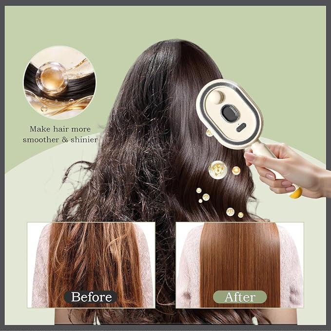 Steam Hair Brush – Nano Mist + Oil Infusion | Rechargeable Detangling Tool for Frizzy Hair