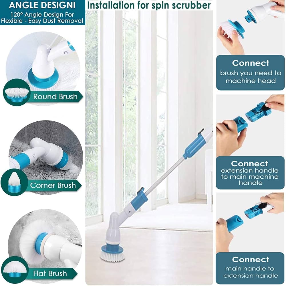 3-in-1 Electric Spin Scrubber Machine – Powerful Cordless Cleaning Brush for Bathroom, Kitchen & Floors