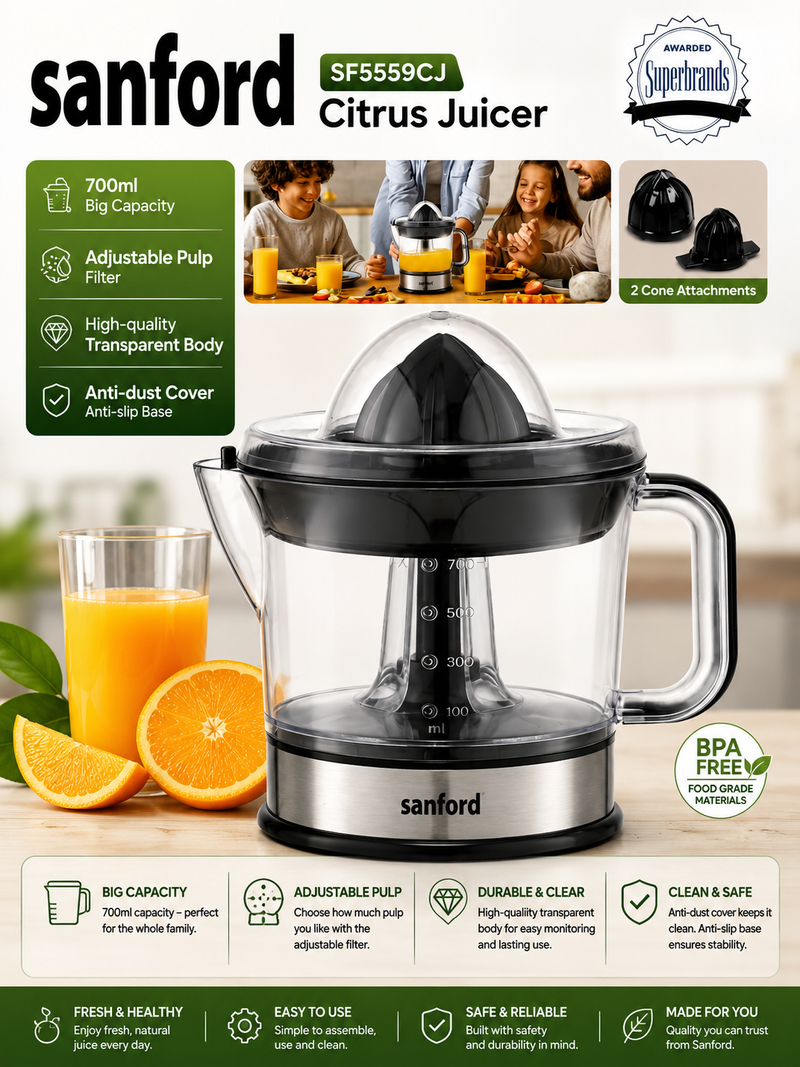 Sanford SF5559CJ Citrus Juicer – Premium 700ml Electric Juicer for Fresh Orange, Lemon & Citrus Juice