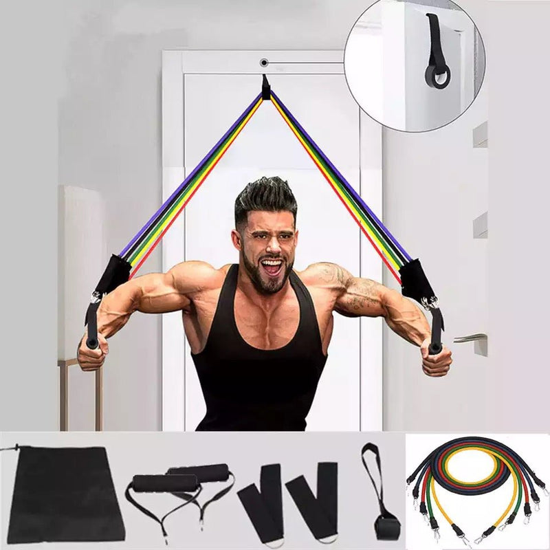 Bodybuilding Resistance Bands Set – 11PCS Home Gym Exercise Bands with Handles, Door Anchor & Carry Bag