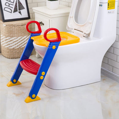 Children Toilet Training Ladder Seat – Foldable Adjustable Potty Training Seat with Non-Slip Steps & Handrails