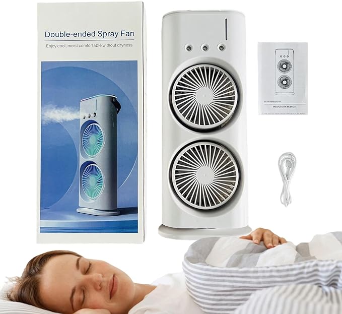 Double Ended Spray Fan – Portable USB Rechargeable Cooling Mist Fan with LED Lights
