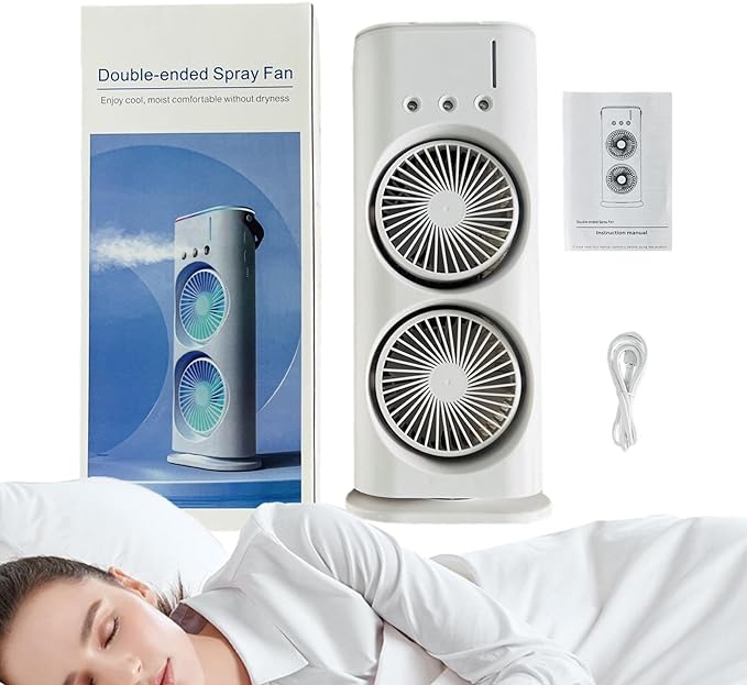 Double Ended Spray Fan – Portable USB Rechargeable Cooling Mist Fan with LED Lights