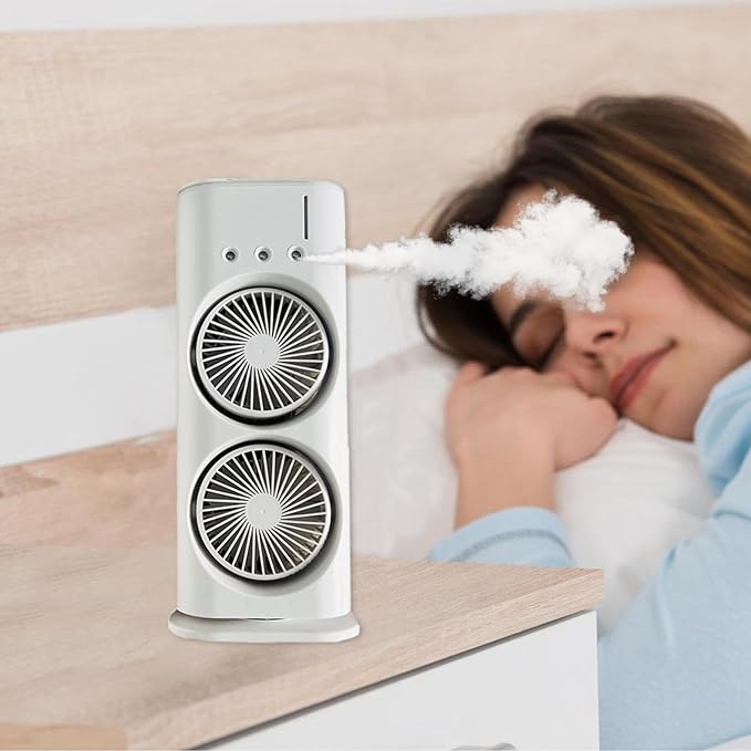 Double Ended Spray Fan – Portable USB Rechargeable Cooling Mist Fan with LED Lights