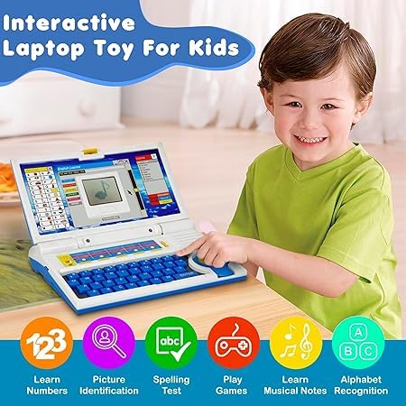 Kids Educational English Learning Laptop – 20 Interactive Learning Activities with Letters, Numbers, Words & Music