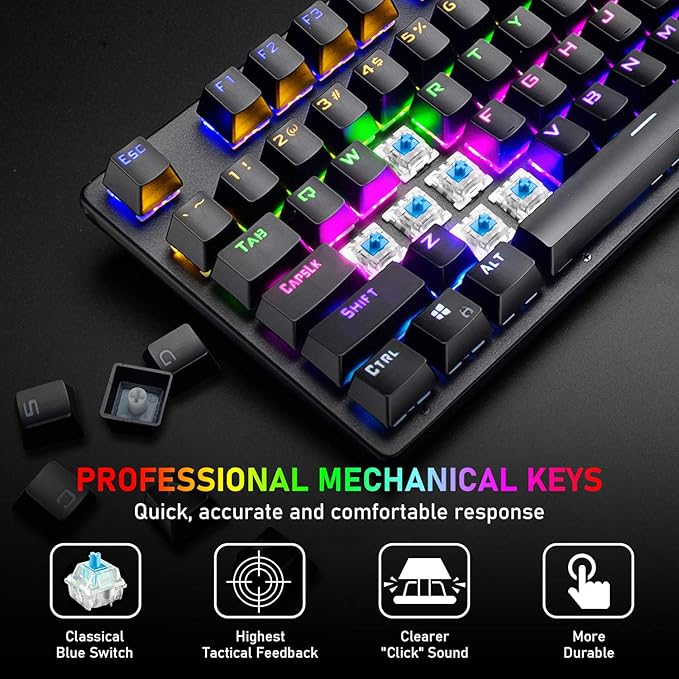 Mechanical Gaming Keyboard – RGB Backlit Anti-Ghosting Keyboard for Gaming & Professional Typing