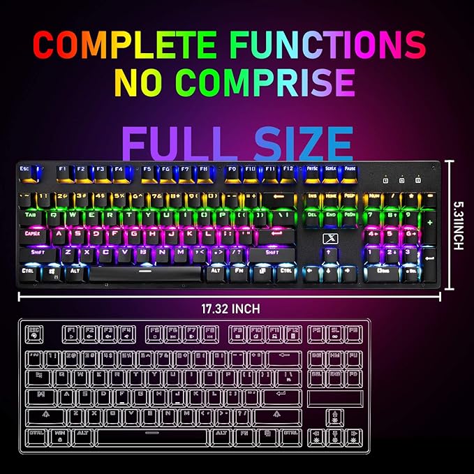 Mechanical Gaming Keyboard – RGB Backlit Anti-Ghosting Keyboard for Gaming & Professional Typing