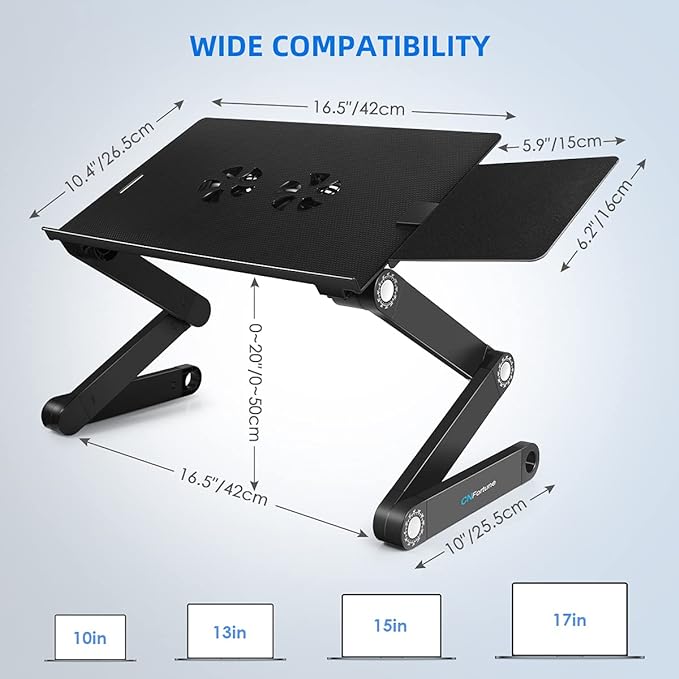Adjustable Laptop Stand Desk with Cooling Fans – Foldable Bed Table for Work, Study & Gaming