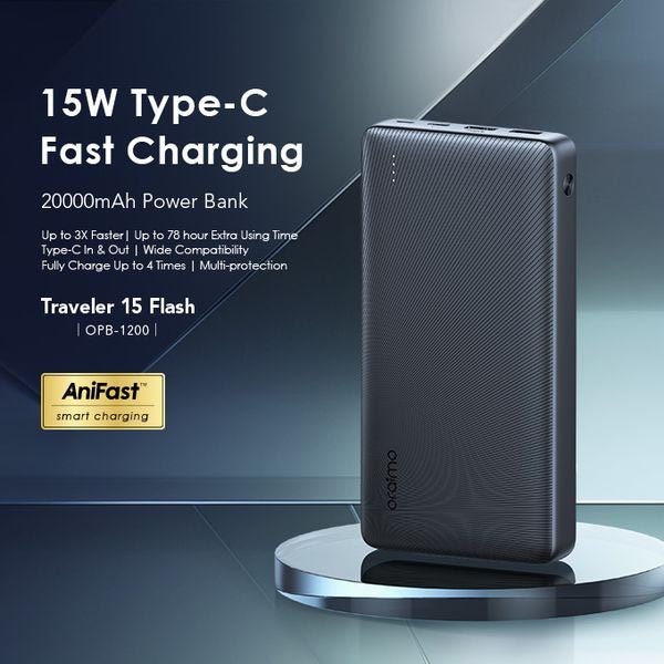 Oraimo Traveler Flash 20000mAh Power Bank – Fast Charging Portable Power Bank with Triple Output