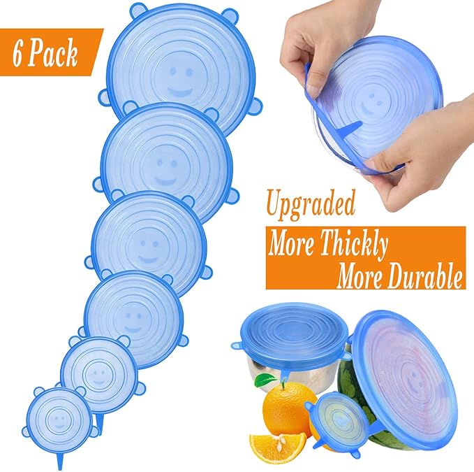 Silicone Stretch Lids with Bowl Set (Pack of 6) – Reusable Airtight Food Covers for Kitchen Storage