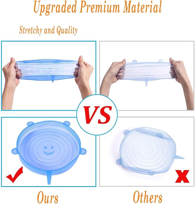 Silicone Stretch Lids with Bowl Set (Pack of 6) – Reusable Airtight Food Covers for Kitchen Storage