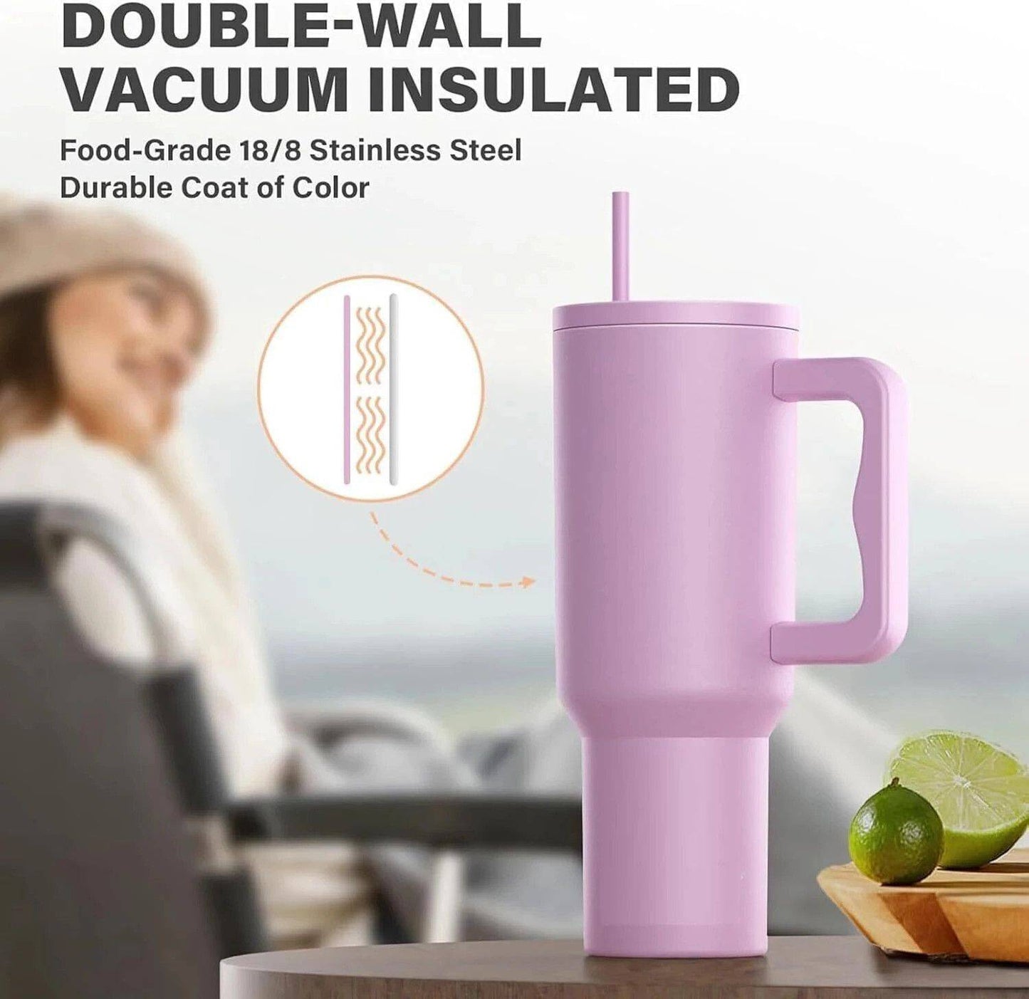 40oz Stainless Steel Vacuum Insulated Tumbler – Travel Mug with Straw & Handle | Premium Hydration Cup